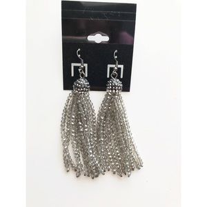 Silver beaded pendant tassel earrings